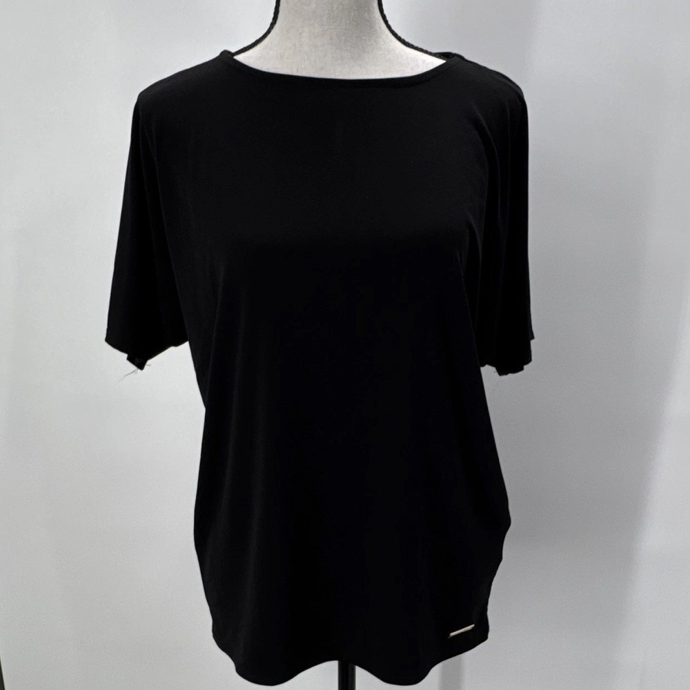 Jones New York Signature Womens S Black Cold Shoulder Boat Neck Knit Blouse
